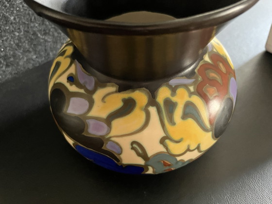 Image 1 of Art Deco Plateel Vase • Céramique Montoise Mons • Antoine Dubois • 19 cm