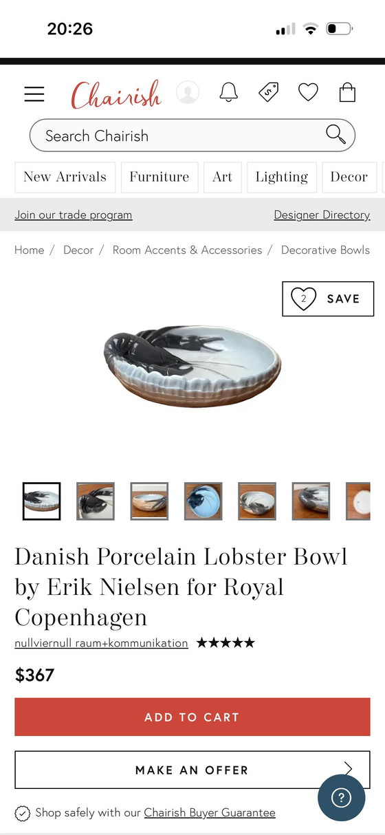Image 1 of Royal Copenhagen lobster dish vintage 1923 Erik Nielsen