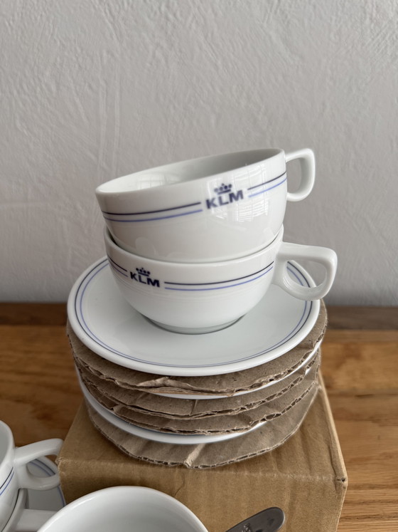 Image 1 of Tazas de café de clase Business de KLM con cucharas, 6 unidades