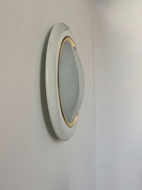 Image 1 of Applique circolare vintage, metallo ottone e vetro smerigliato, Francia 1980