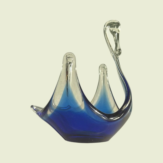Image 1 of Murano Swan - G. Savarese - Blue/Clear Glass - Italy - Handmade