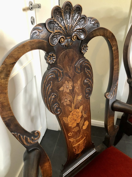 Sedie da pranzo Queen Anne antiche Tavolo Inghilterra anni '30, Legno, Rosso (foto 14 di 15)