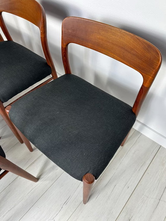 Image 1 of 6x Vintage Danish Teak Niels O. Møller Dining Chairs No. 75 50s