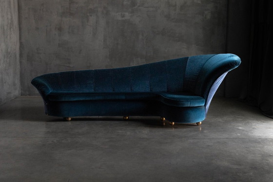 Image 1 of Divano vintage in velluto blu, pezzo unico, di Marzio Cecchi, anni '70