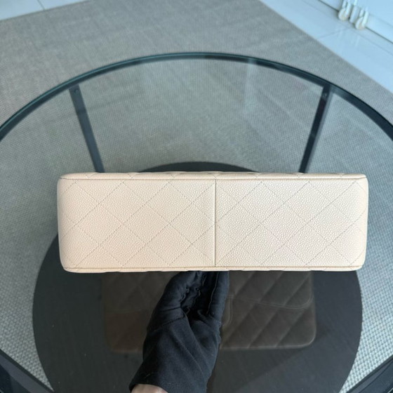 Image 1 of Chanel Classic Flap Jumbo - Caviar 30CM Single Flap Quilted Beige Silver Hardware Series 13
