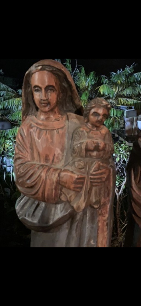 Ensemble de 3 grandes statues sacrées en bois (la Vierge et Moïse) – bois massif, jusqu'à 63 cm, avec (photo 4 of 10)
