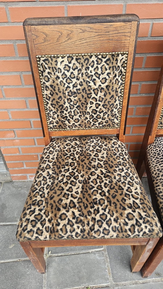 4x antique wooden chairs re-upholstered, Dining chairs, Textile, Beige (photo 2 of 10)