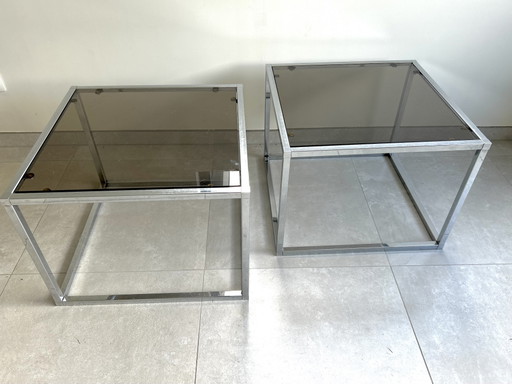 2 Vintage Beistelltische Chrom Und Rauchglas