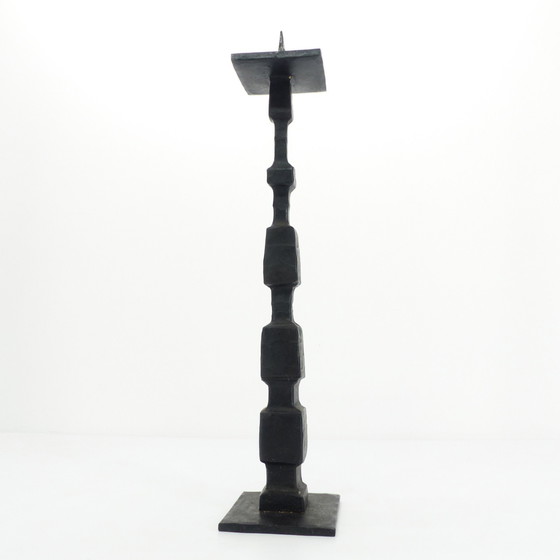 Image 1 of Large Black Wrought Iron Brutalist Candle Holder 1950-1960