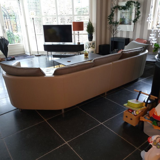 Image 1 of Rolf Benz "Onda" wooneiland taupe leder met losse rug kussens