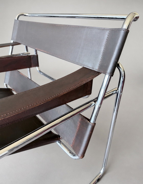 Image 1 of Fauteuil vintage Wassily B3 de Marcel Breuer pour Bononia/Gavina, Italie, cuir marron