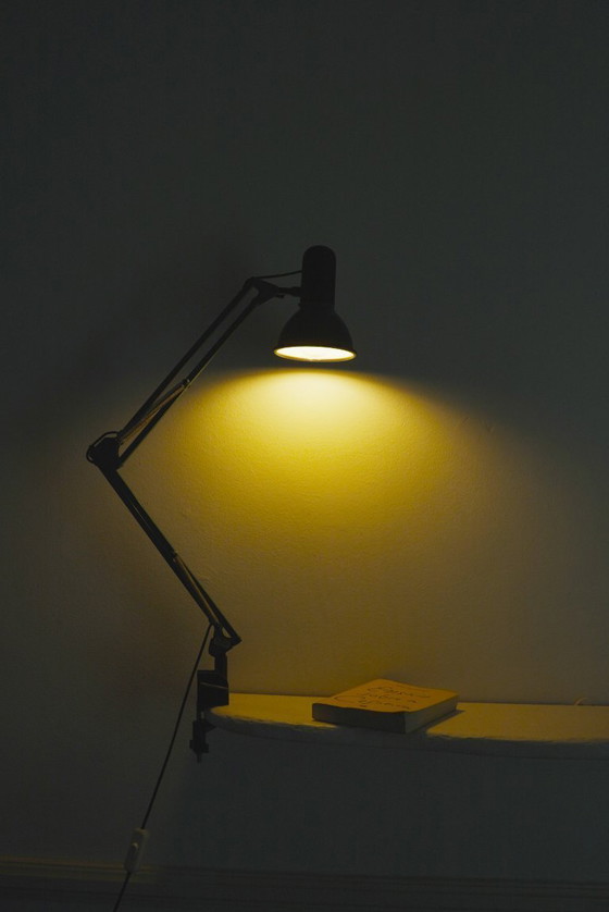 Image 1 of  Fase Architect Desk Lamp 1980s Spanish Adjustable Swing Arm Green Lamp Vintage Clamp Task Light Mid Century Industrial Lighting