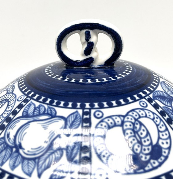 Image 1 of Bahlsen porseleinen koekjespot – Ontwerp door Gertrud Kraut (1914) – Blauw en wit – Duitsland