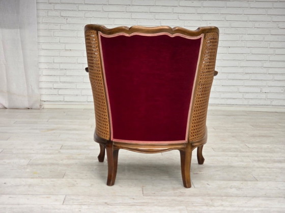 Image 1 of Fauteuil danois des années 1950, velours d'ameublement, bois de frêne, maille d'ameublement.