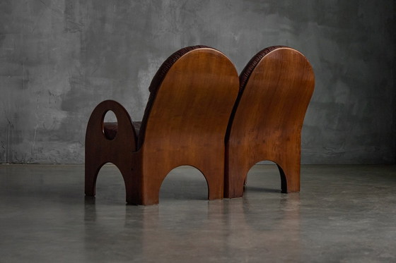 Image 1 of Arcata-Zweisitzer-Sofa von Gae Aulenti aus Walnussholz und burgunderrotem Leder, Italien, 1968