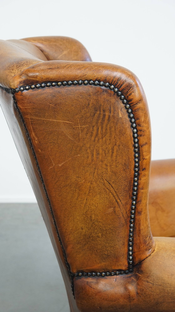 Image 1 of Vintage Oorfauteuil Gemaakt Van Schapenleer