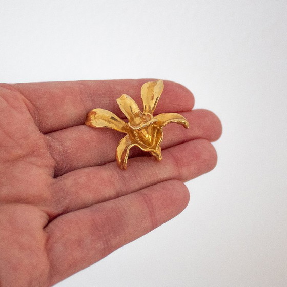Image 1 of Vintage goudkleurige orchidee broche & kettinghanger