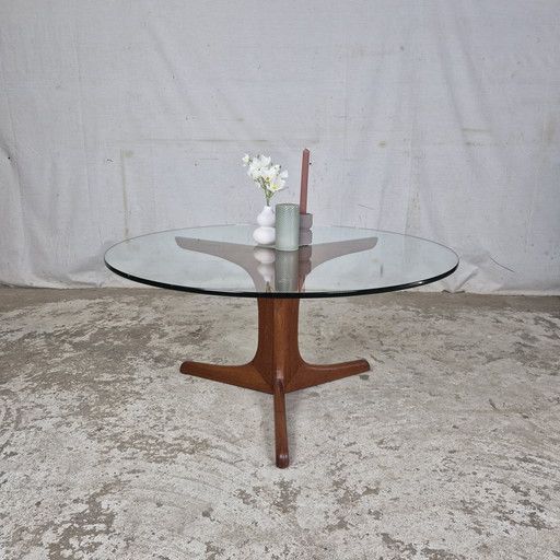 Table basse ronde vintage des années 1960 en teck avec verre, danoise