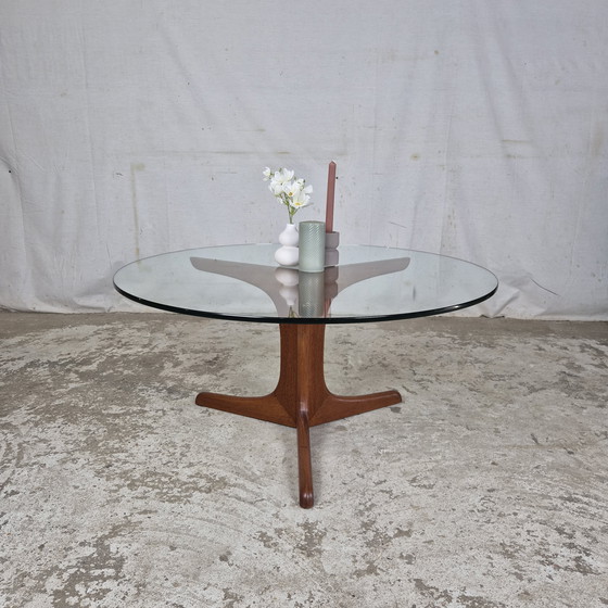 Image 1 of Vintage 1960s round coffee table teak with glass, Danish