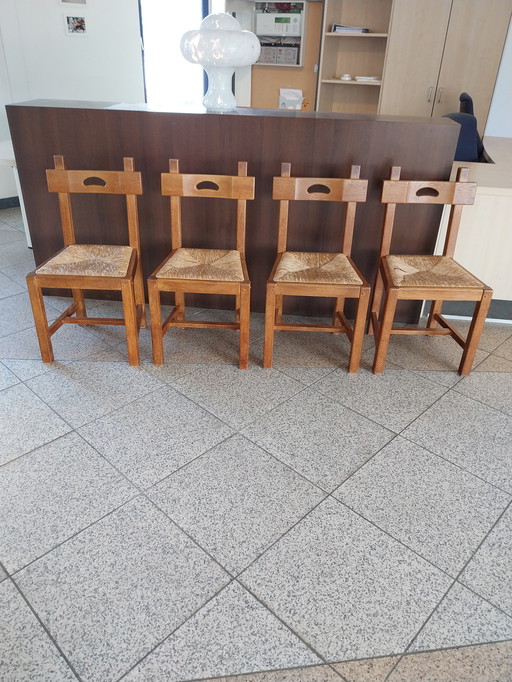 4 x Brutalist Dining Chairs With Piping Seat 1970's