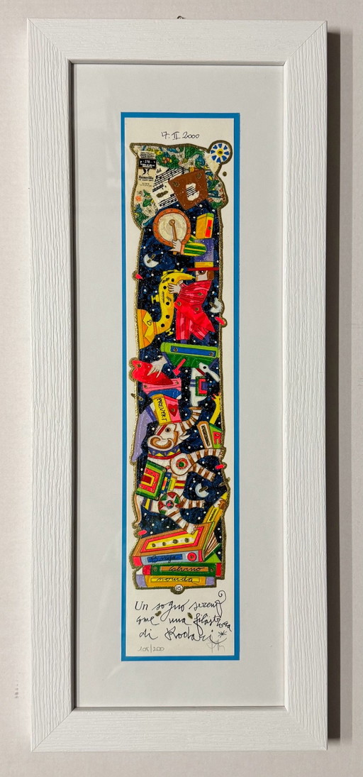 Francesco Musante Siebdruck 10x50 cm, ein heiterer Traum gerahmt