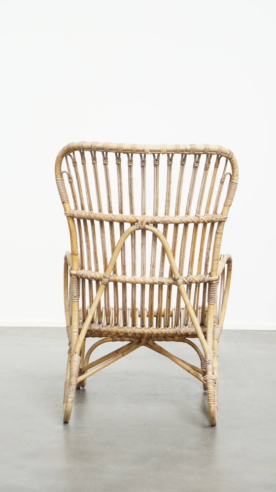 Image 1 of Dutch design rattan armchair from the 1950s with a high back