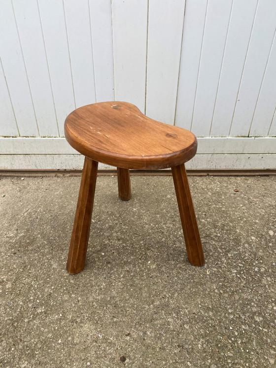 Image 1 of Rustic Brutalist tripod wooden stool 1950