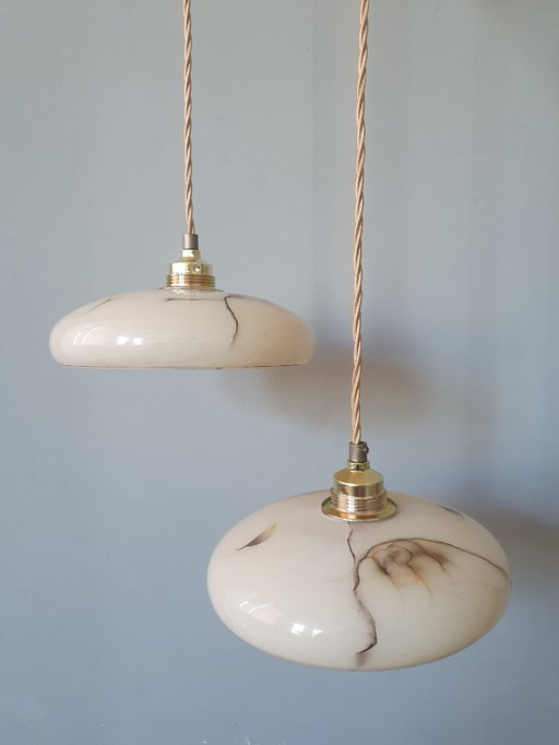 Set di lampade a sospensione vintage in opalino marmorizzato (chiamato anche effetto tartaruga)