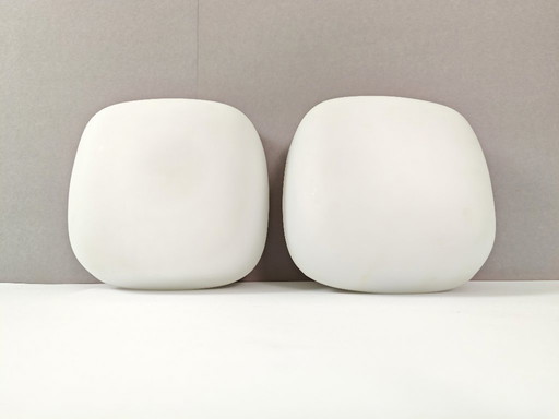 Set of 2 Vintage Sconces / Flush Mount Lighting / Wall Lamp / White Opaline Glass / Minimalist Lamp / Ceiling Light / Mushroom
