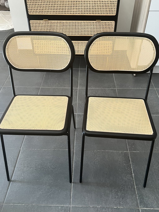 Set di 2 sedie in canna di Maisons du Monde – Condizioni eccellenti – eetkamerstoelen, Metal