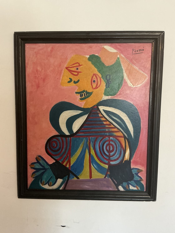 Image 1 of Abstract Cubist-Style Painting – Signed – Oil on Canvas with Fram