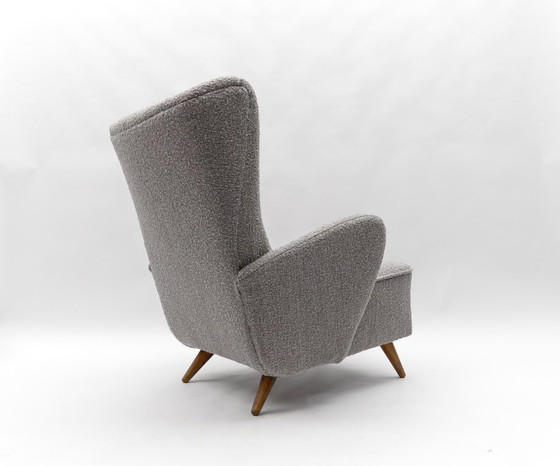 Image 1 of Large Grey Boucle Fabric Wingback Armchair, Italy, 1950s