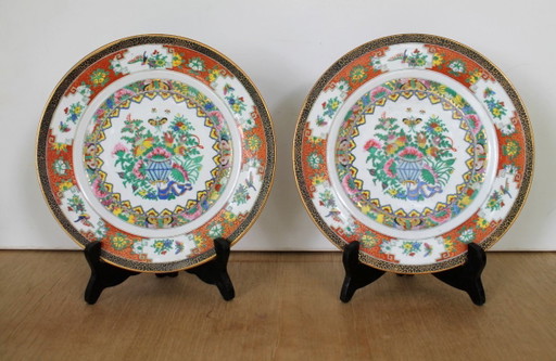 Assiettes chinoises, lot de 2, style Famille Rose, années 1960-70