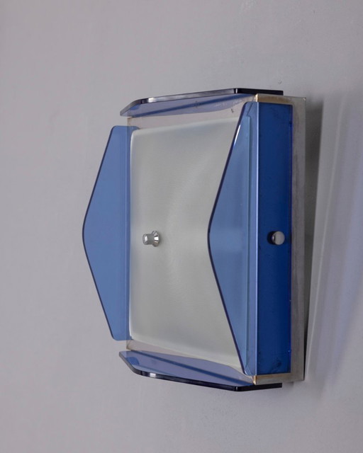 Vintage plafondlamp van blauw glas uit de jaren 70, Italiaans design.