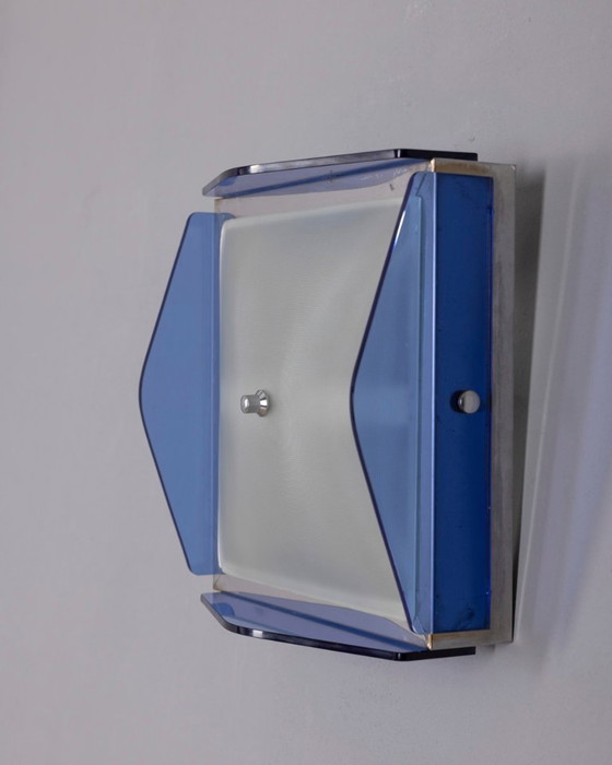 Image 1 of Vintage plafondlamp van blauw glas uit de jaren 70, Italiaans design.