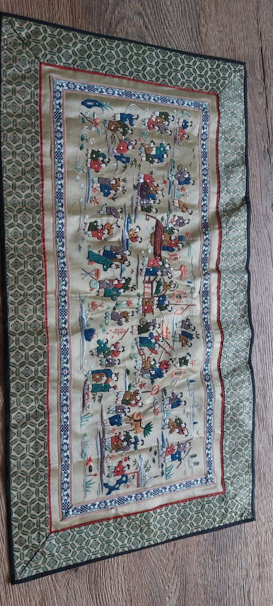 Image 1 of Chinees zijde borduurwerk vintage wanddoek