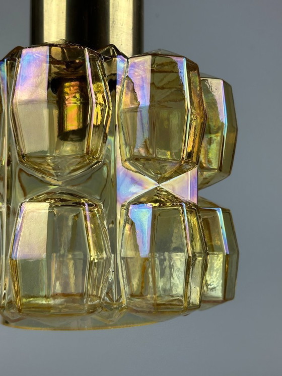 Image 1 of Lampada da soffitto anni '60-'70 Glashütte Limburg Germania vetro e ottone Space Age