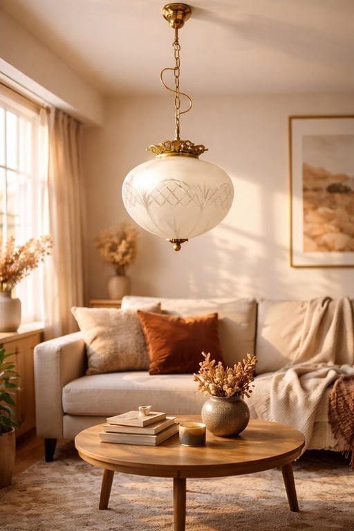 Portuguese regency-inspired frosted glass pendant with ornate brass crown