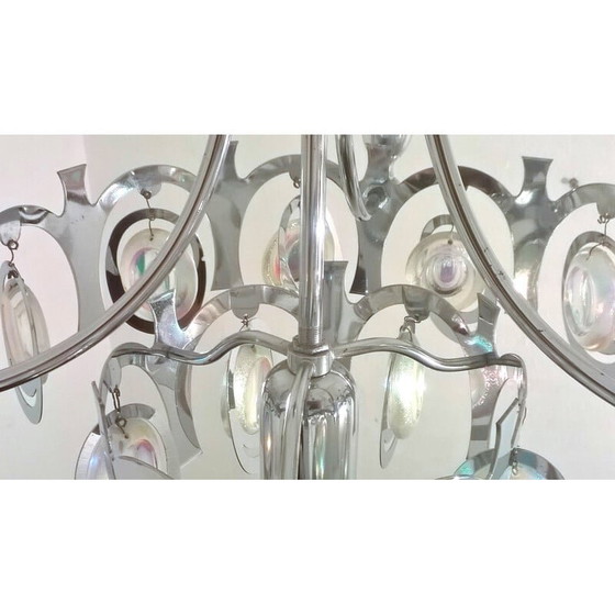 Image 1 of Vintage chrome steel chandelier by Gaetano Sciolari, 1960