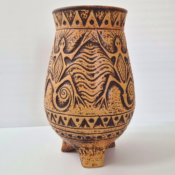 Image 1 of VINTAGE TRIPOD VASE WITH LIZARDS 1960 CERAMIC JASBA 60S 1960S MAYA TIKI