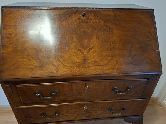 Segretario Inglese in Noce, Scrivanie, Pelle, Legno, Marrone (foto 6 di 6)