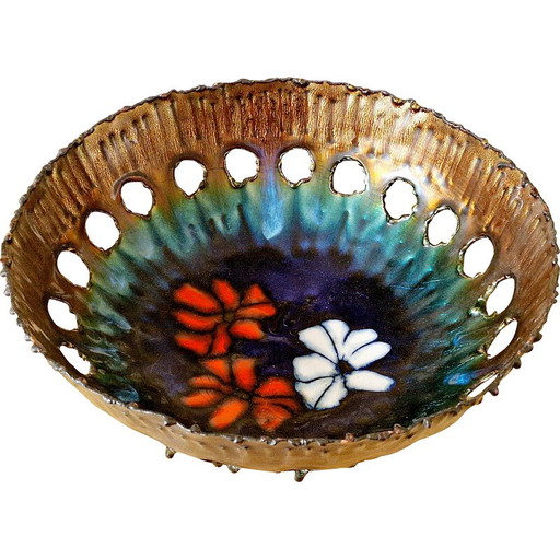 Vintage enamelled copper fruit bowl by Laurana Pesaro, 1970
