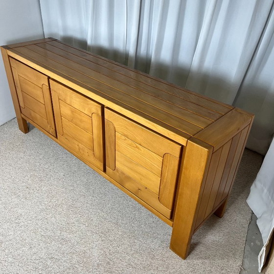 Image 1 of Large French sideboard in solid elm, 1970, attributed to the Chauvin Workshop