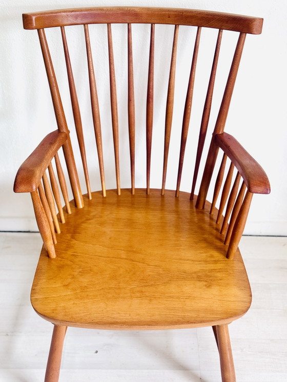 Image 1 of Vintage Minimalist Spindle Bench + Chairs 1950s/60s