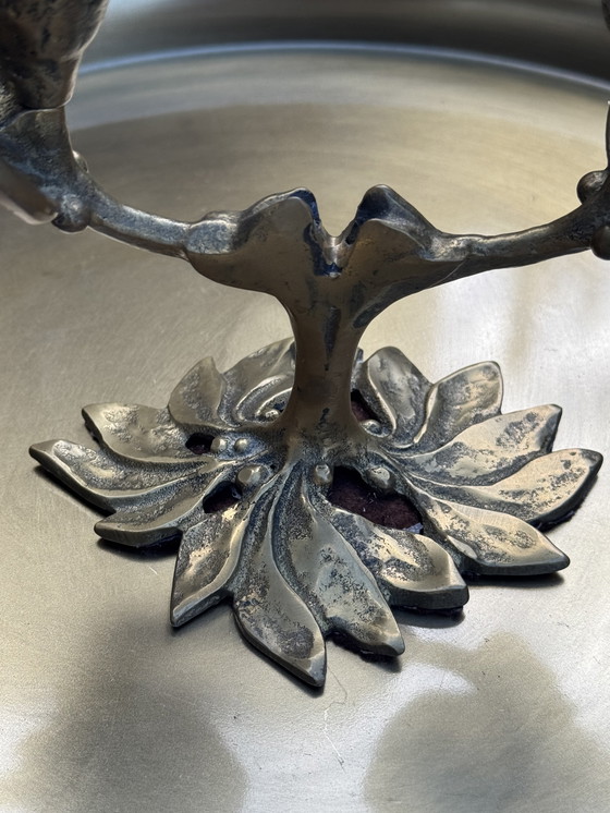 Image 1 of 🕯️ Bronzen Art Nouveau tweearmskandelaar | handgegoten, massief, authentieke patina | 1890–1920
