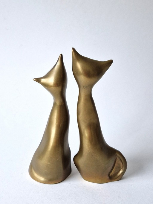 Twee massief koperen katten - 70s