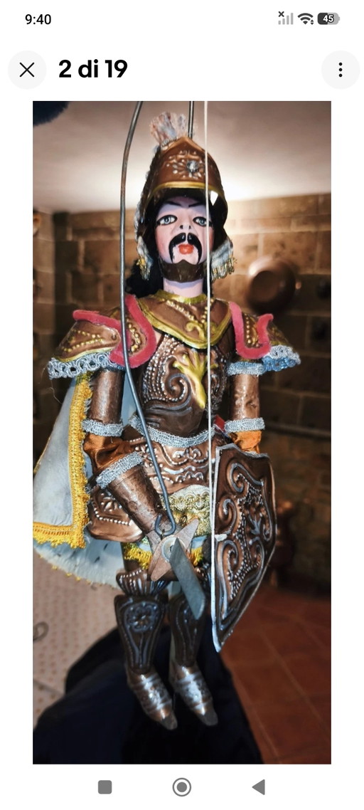Vintage Sicilian Puppet, 44cm, Brass Armor, for Honor Ceremony – decoratieve objecten, Metal, Textile (photo 2 of 15)