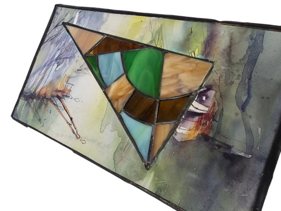 Image 1 of Tiffany table lamp - Sailboat - stained glass - 3rd quarter 20th century