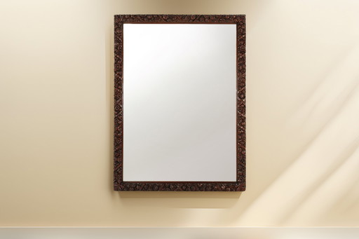 Rare grand miroir ancien en chêne sculpté à la main, de style baroque ou rococo, France vers 1800 1800