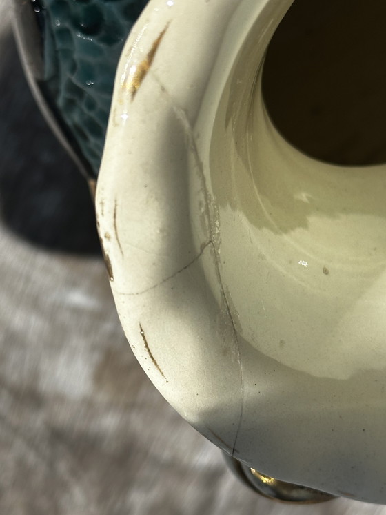 Image 1 of Trio di vasi Amphore Céramique Vallauris Turquoises/Noirs rehaussé d'Or H22cm